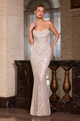 Ashton Gown - Sequin Mesh Strapless Evening Dress