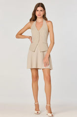 Lbruh Halter Vest Pleated Mini Dress