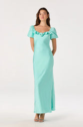 Inixyf Bethrose 3D Rose Satin Maxi Dress