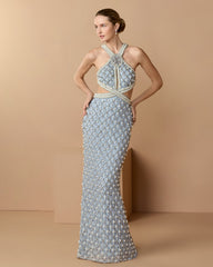 Pearl Embellished Open Back Gown