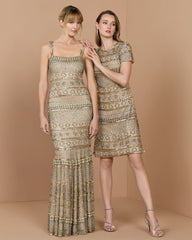 Gold Short Sleeve Embellished Mini Dress