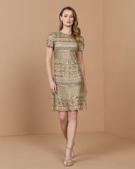 Gold Short Sleeve Embellished Mini Dress
