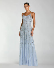Blue Rhinestone Embellished Sweetheart Neck A-Line Gown