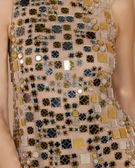 Gold Geometric Embellished Sleeveless Mini Dress