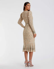 Beige Sequin Dress with Beaded Hemline and Belt - FINAL SALE