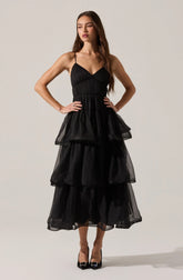 Lbruh Theiria Pleated Tiered Midi Dress