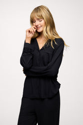 Long Sleeve Button-Up Pajama Shirt | Black