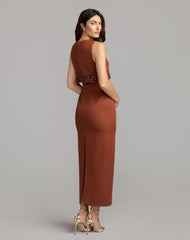 Nutmeg Floral Embellished Overlay Column Dress