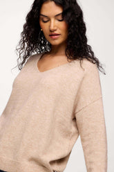 Cozy Knit V-Neck Sweater | Heather Oat