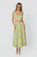 Inixyf Jolie Floral Gathered Midi Skirt