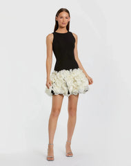 Black Sleeveless Mini Dress with 3D Floral Skirt
