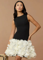 Black Sleeveless Mini Dress with 3D Floral Skirt