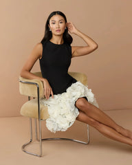 Black Sleeveless Mini Dress with 3D Floral Skirt
