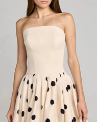 Ivory Strapless Polka Dot Bubble Hem Midi Dress