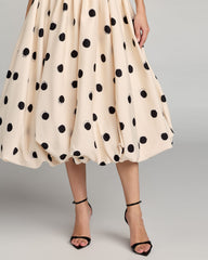 Ivory Strapless Polka Dot Bubble Hem Midi Dress