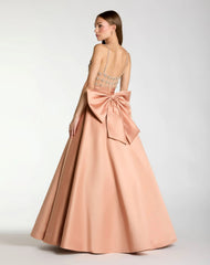 Peach Embellished Bodice Sweetheart Neck Satin Ball Gown