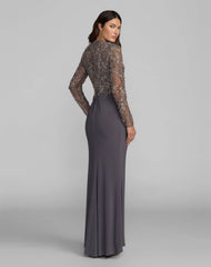 Charcoal Embroidered Long Sleeve Jersey Gown