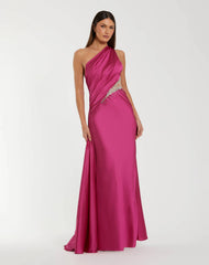 One Shoulder Embellished Satin Gown