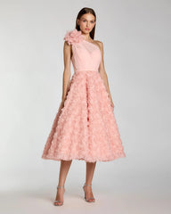 Blush One Shoulder Rosette Midi Dress