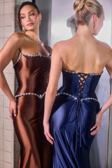 Viktoria Gown - Strapless Satin Fitted Evening Dress