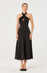 Lbruh Satin Crossover Halter Midi Dress