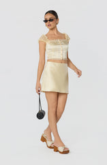 Inixyf Elliana Scallop Trim Satin Mini Skirt