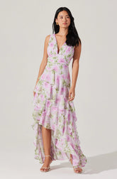 Lbruh Cytherea Asymmetric Floral Ruffle Midi Dress