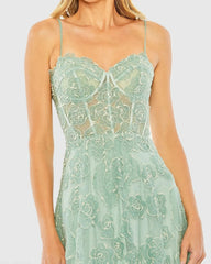Green Embroidered Sweetheart Neck A-Line Gown