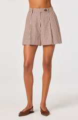 Inixyf Preston Gingham Pleated High-Rise Shorts