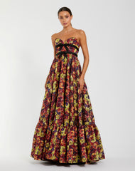 Multicolor Sleeveless Brocade A-Line Gown