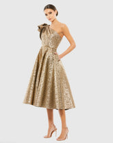Gold Metallic Ruffle One Shoulder Midi Dress