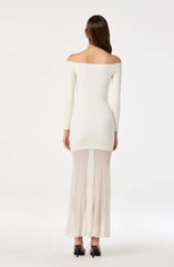 Lbruh Off Shoulder Mesh Panel Hem Maxi Dress