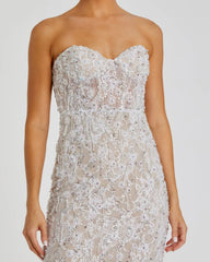 Ivory Embellished Lace Strapless Bustier Gown