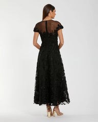 Black Embellished Lace Illusion Cocktail Dress