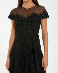 Black Embellished Lace Illusion Cocktail Dress