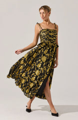 Lbruh Emerys Pleated Metallic Floral Maxi Dress
