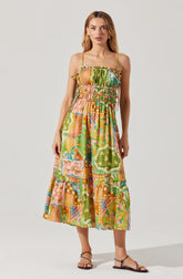 Lbruh Elisabeth Printed Shirred Midi Dress