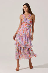 Lbruh Tiered Floral Cutout Midi Dress