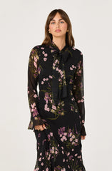 Lbruh Tie-Neck Ruffled Floral Midi Dress