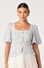 Inixyf Brigitta Striped Puff Sleeve Mini Dress