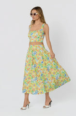 Inixyf Jolie Floral Gathered Midi Skirt