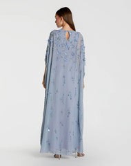 Blue Floral Embellished Kaftan Gown