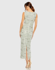 Green Sleeveless Embellished Dress With Fringe Hem