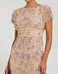 Pink Embellished Cap Sleeve Midi Dress