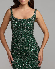 Emerald Sequin Sleeveless Midi Dress