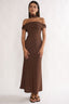 Alissa Off-Shoulder Maxi Dress Polka Dot Chocolate