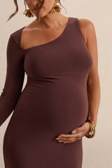 Oh Baby | Brown Maternity One Shoulder Bodycon Maxi Dress