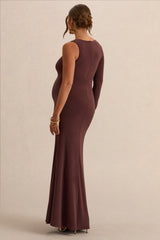 Oh Baby | Brown Maternity One Shoulder Bodycon Maxi Dress