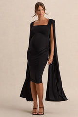 Flawless | Black Square-Neck Maternity Midi Dress With Cape-Sleeves
