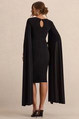 Flawless | Black Square-Neck Maternity Midi Dress With Cape-Sleeves